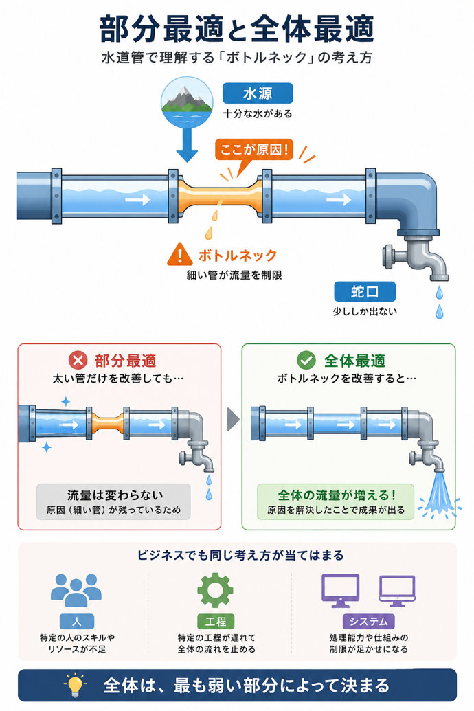部分最適と全体最適 水道管で理解する「ボトルネック」の考え方