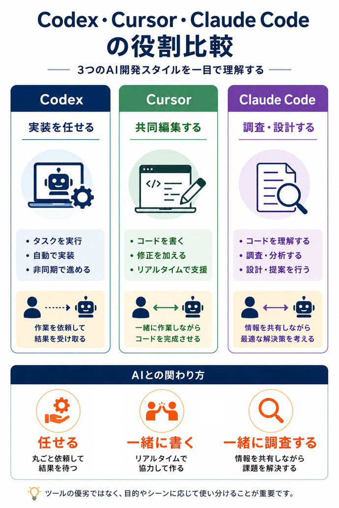 Codex・Cursor・Claude Codeの役割比較