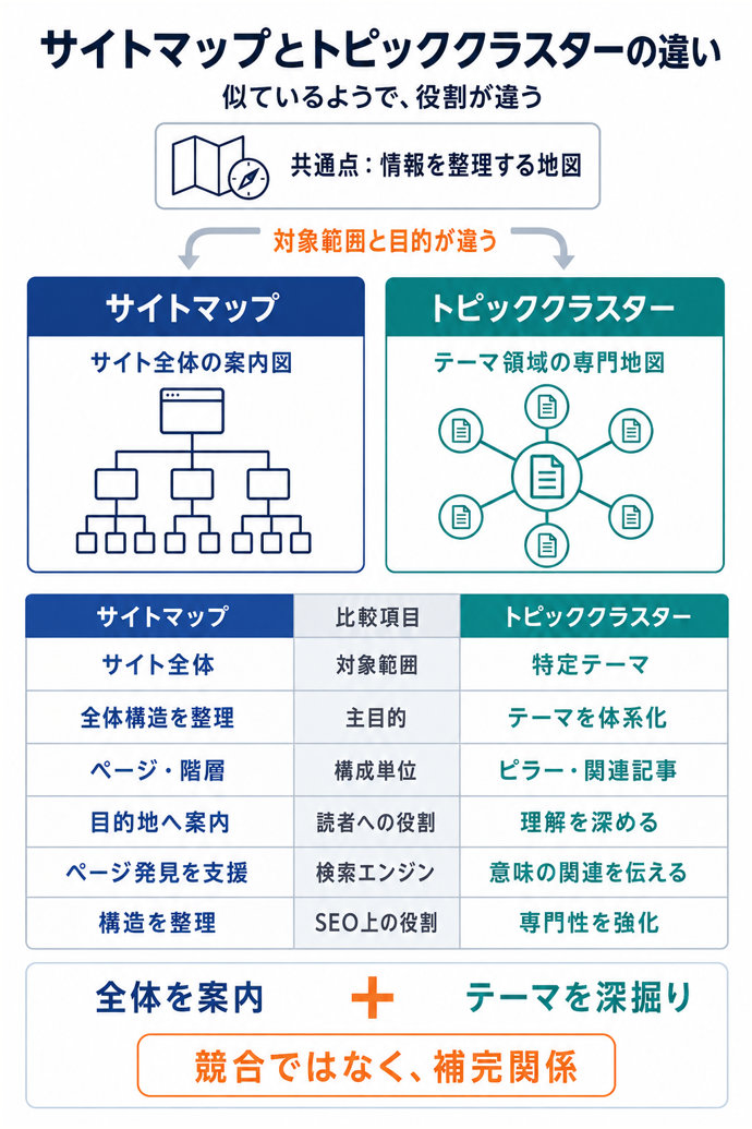 サイトマップとトピッククラスターの違い